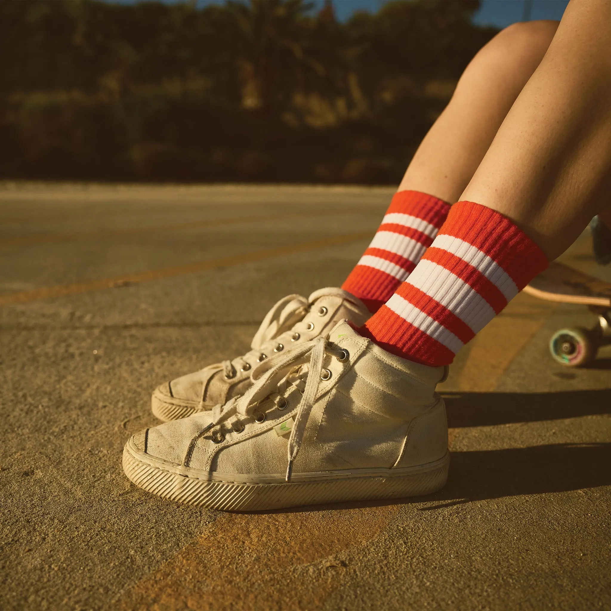 White Striped Socks | Red