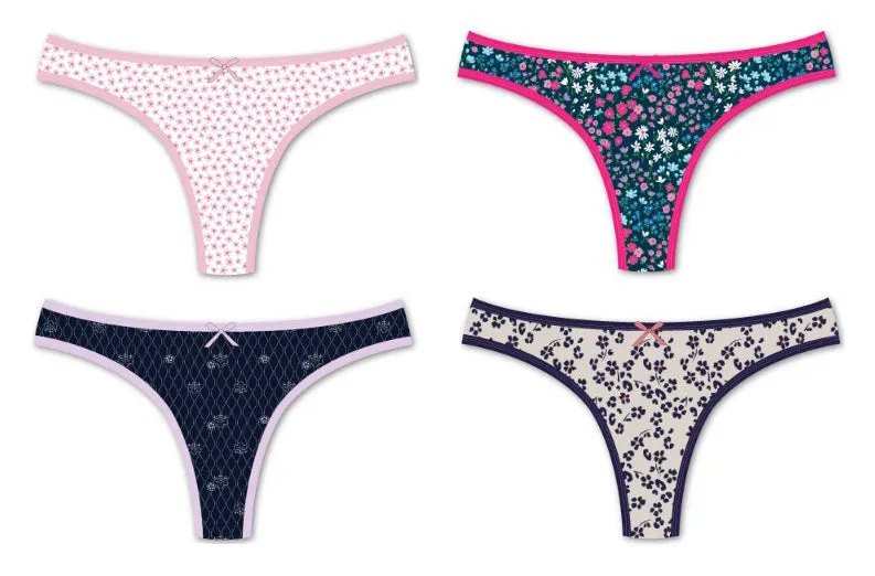 Woman's Cotton Spandex Printed Thong 8-pack