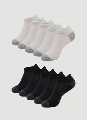 Pack of 10 Womens Cushioned Heel Tab Ankle Socks