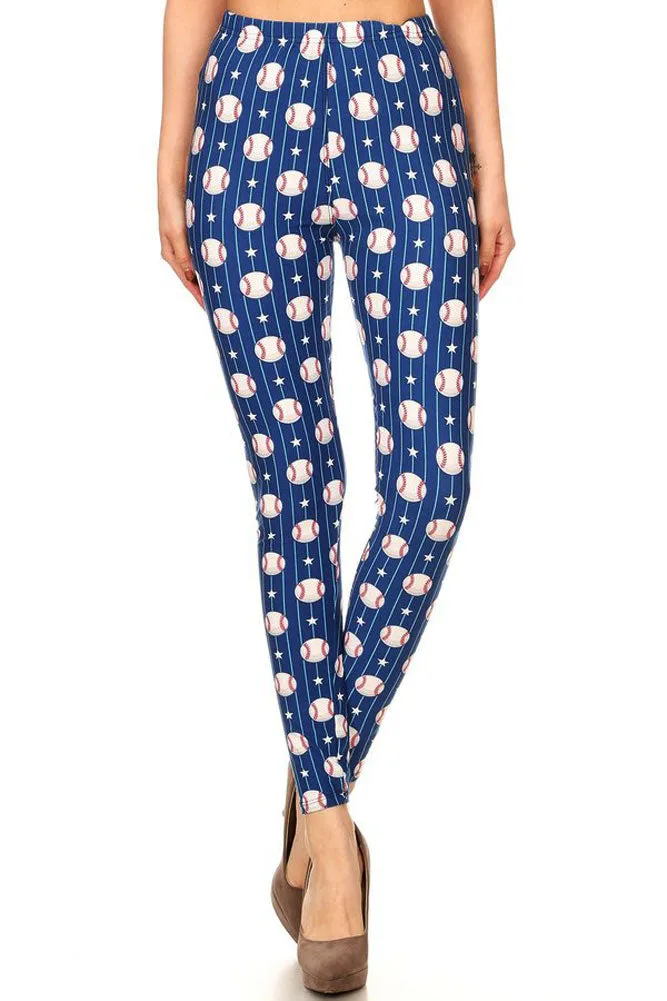 Women's Plus Baseball Stars Stripes Pattern Printed Leggings