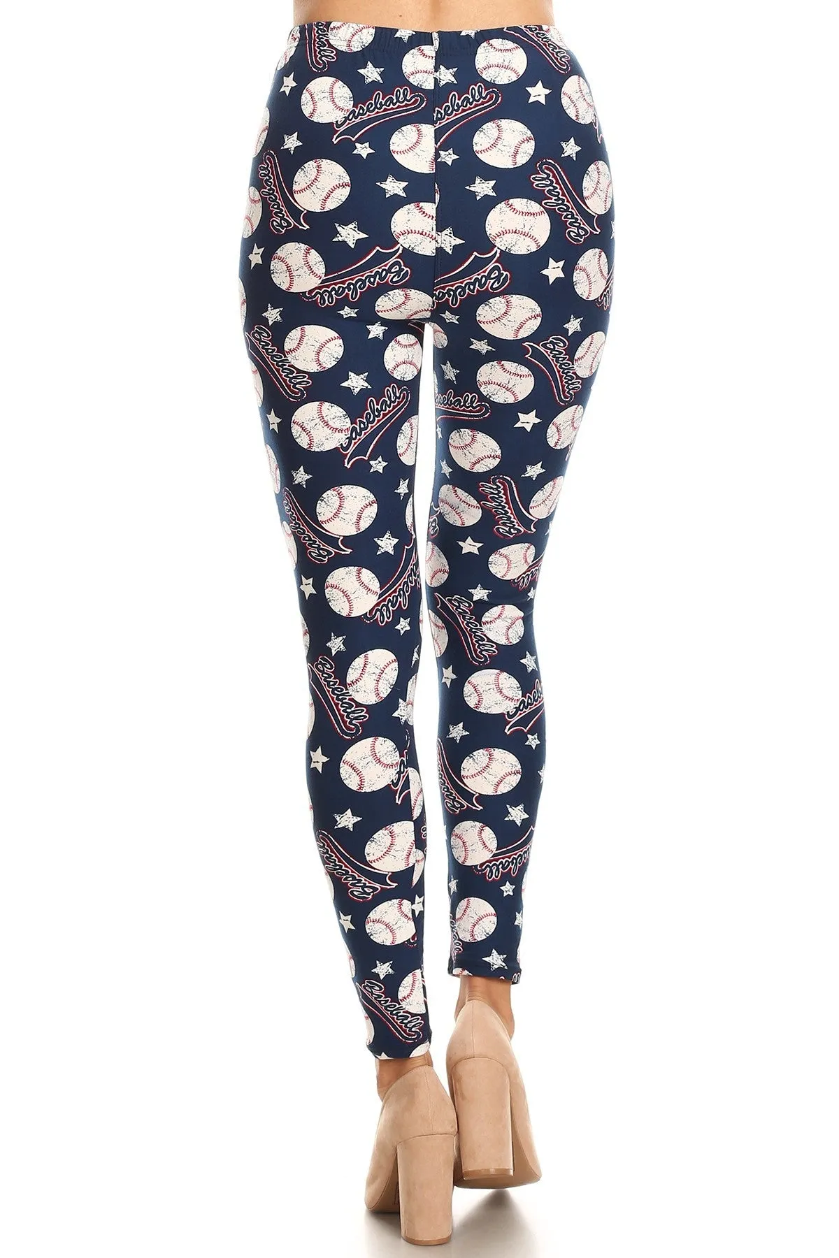 Women's Regular Baseball Ball Logo Pattern Printed Leggings