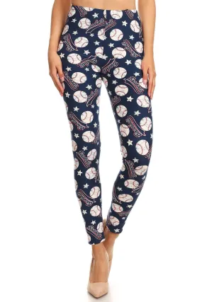 Women's Regular Baseball Ball Logo Pattern Printed Leggings