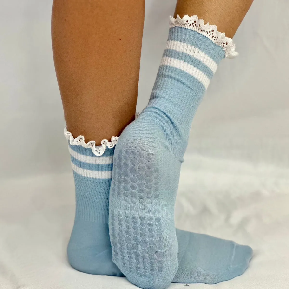 YOGA stripe grip crew socks - blue